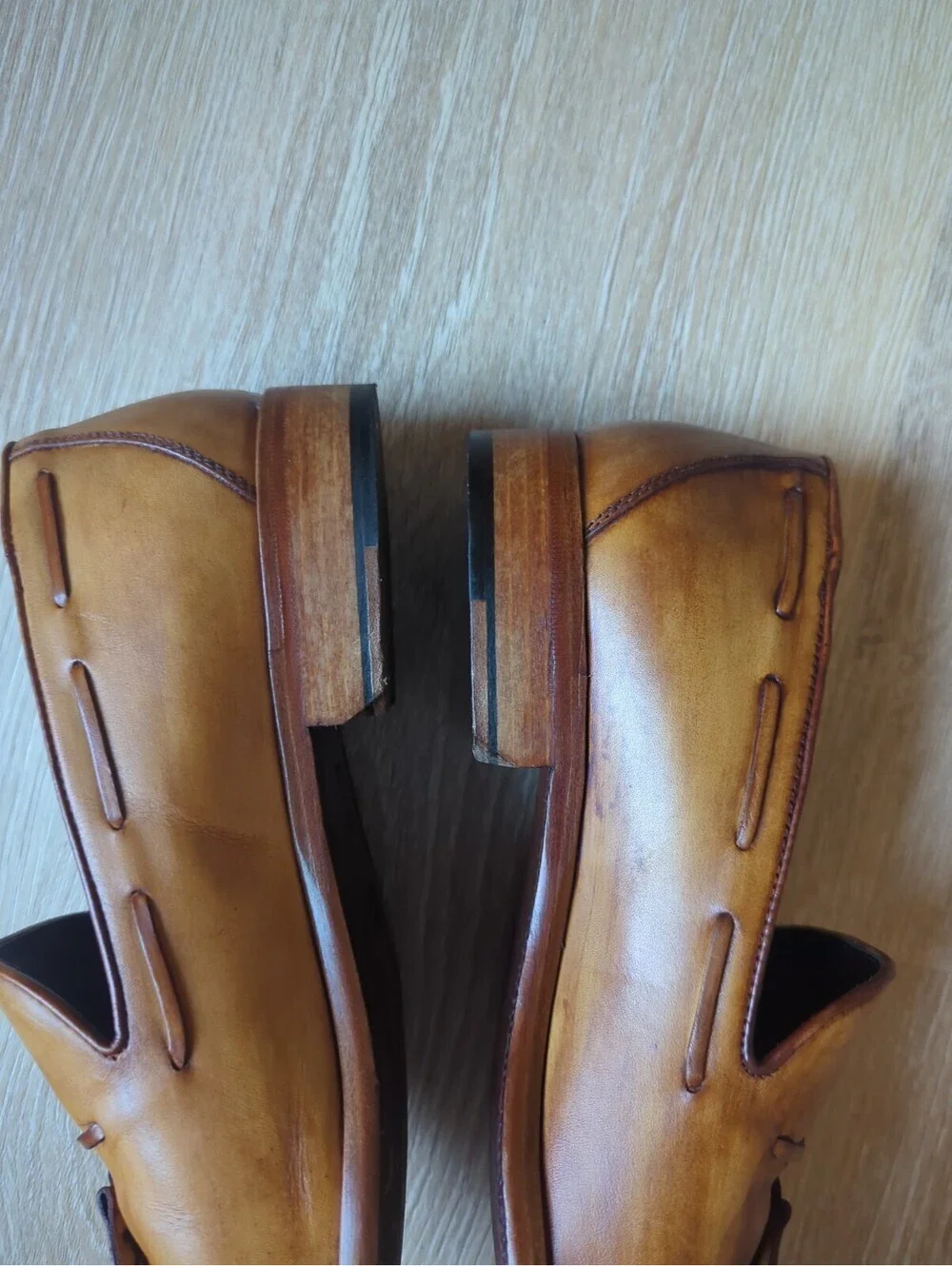 Paul Fredrick Ethan Tassle Chestnut Brown Leather Loafer, Men 9.5 Dress Shoes